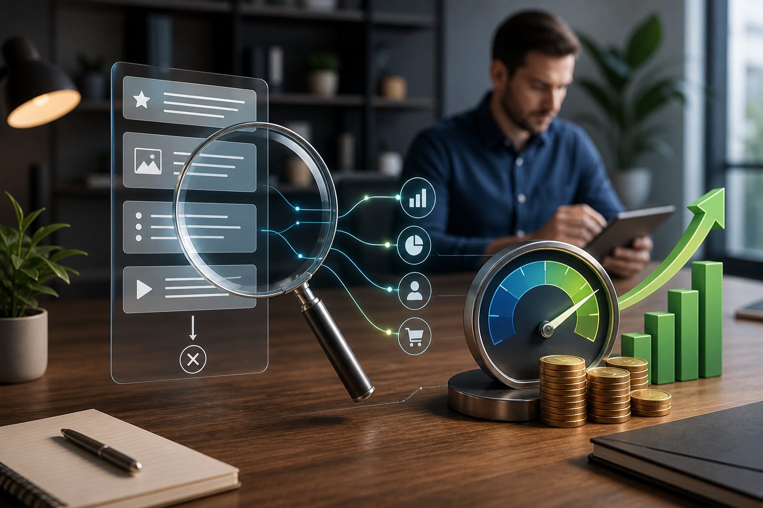 Marketer reviewing analytics dashboards for zero-click search ROI