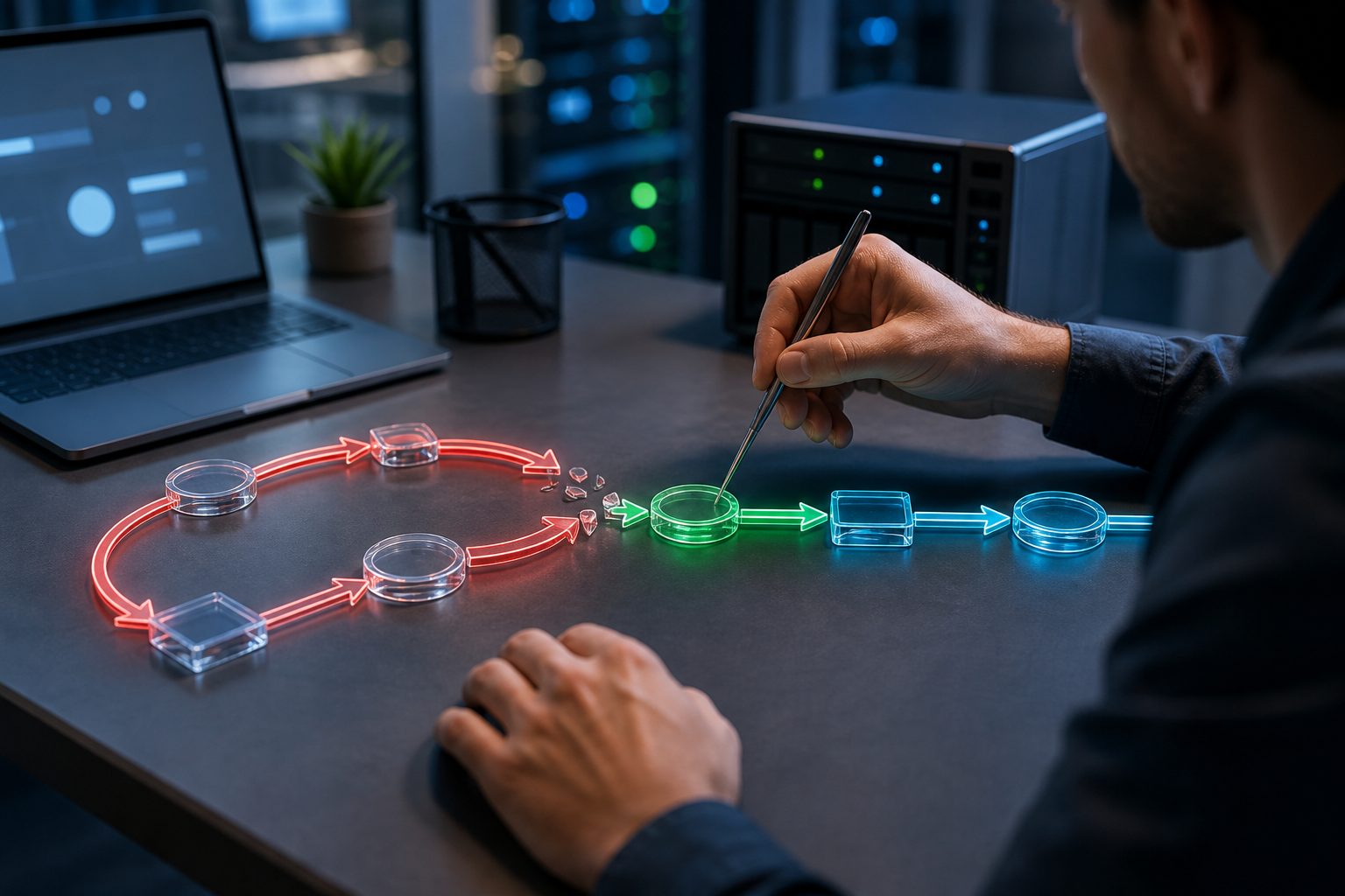 Website migration checklist shown across connected devices